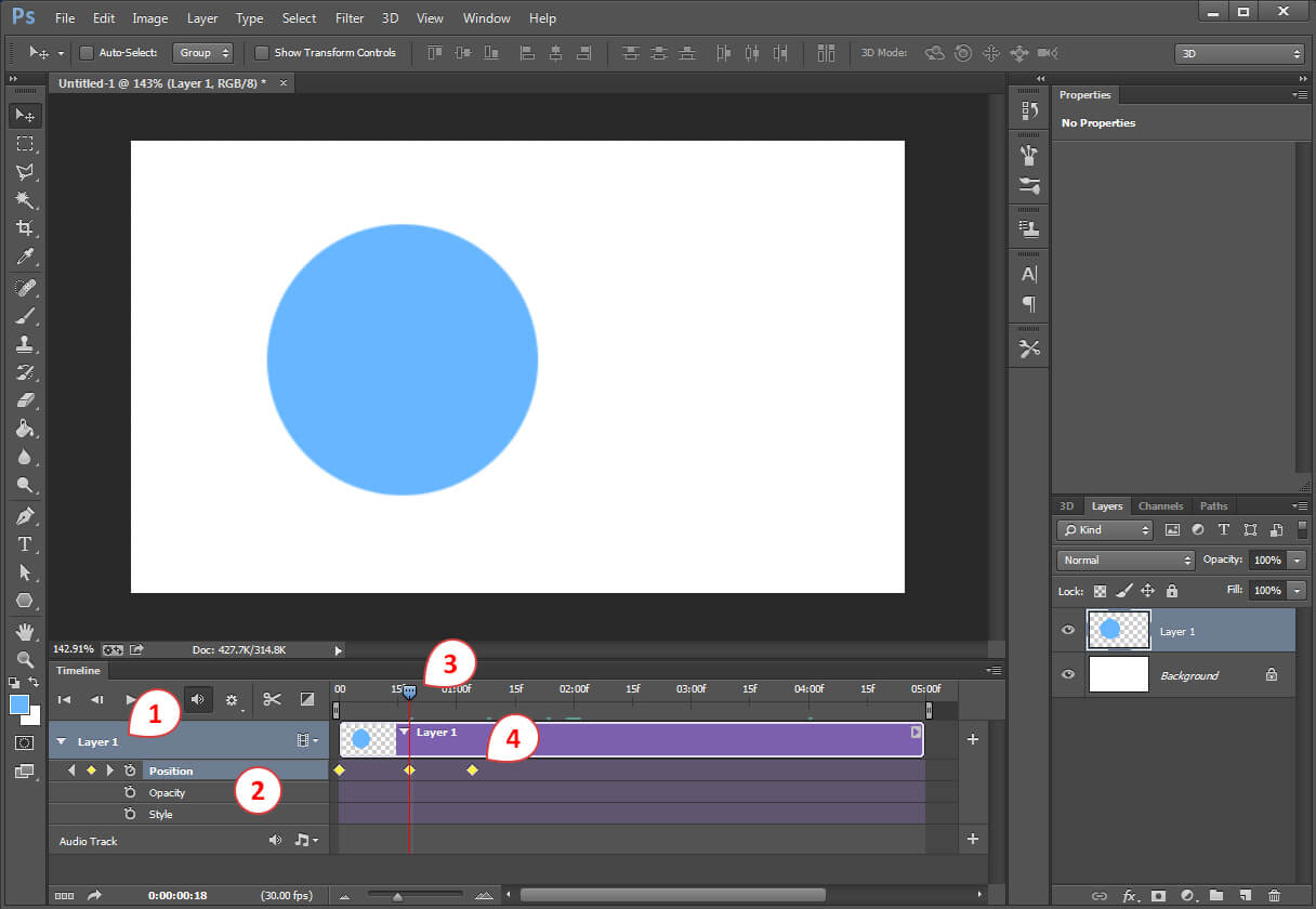 photoshop put timelane panel in animation frame mode