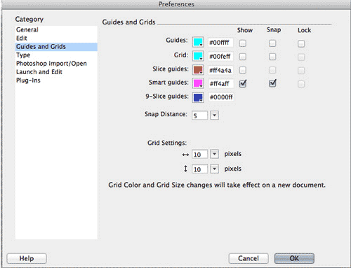 Guides and Grids Settings window