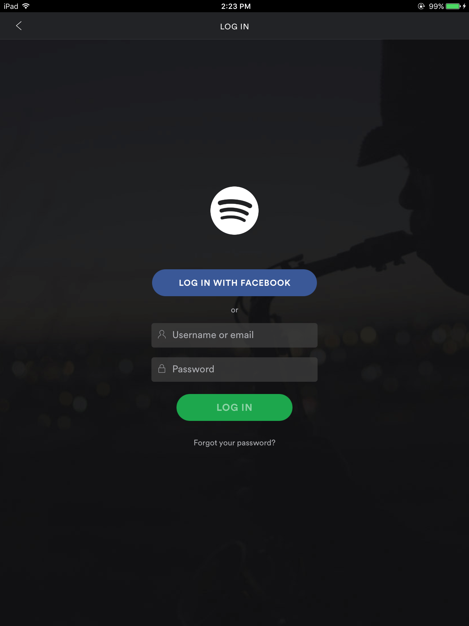 spotify log in with facebook