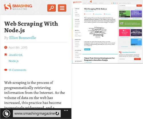 Nokia Lumia (left), IE emulation (right)