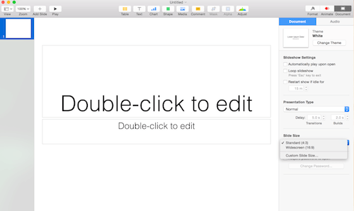 The “Custom Slide Size” in the “Document” menu