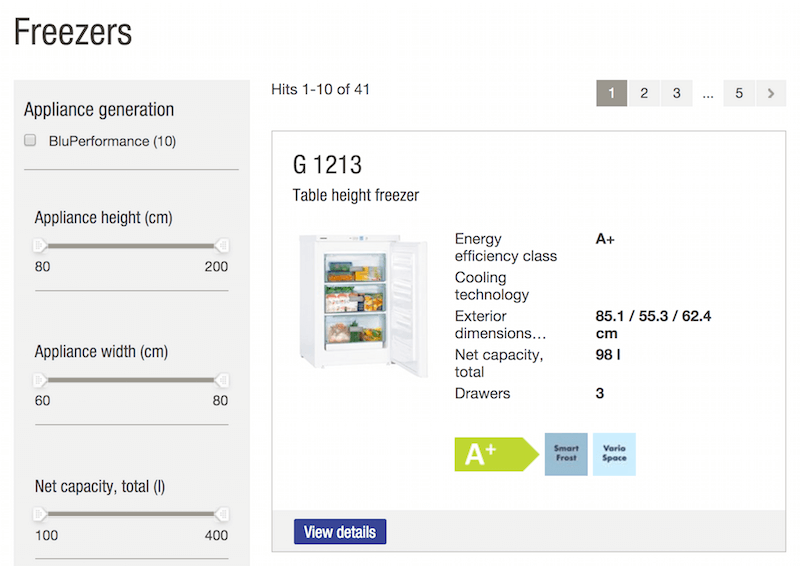 Feature comparison table on Liebherr.