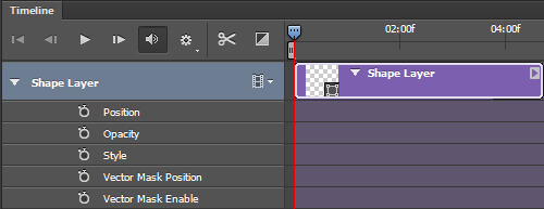 A shape layer in the timeline with the layer properties exposed