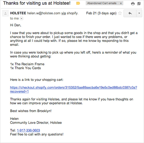 Holstee’s email for abandoned carts.