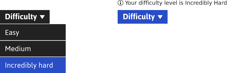 When a user chooses an option, the menu closes and focus is returned to the menu button. It’s important users are returned to the triggering element after the menu is closed.