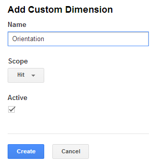 A custom dimension for orientation with a scope of Hit