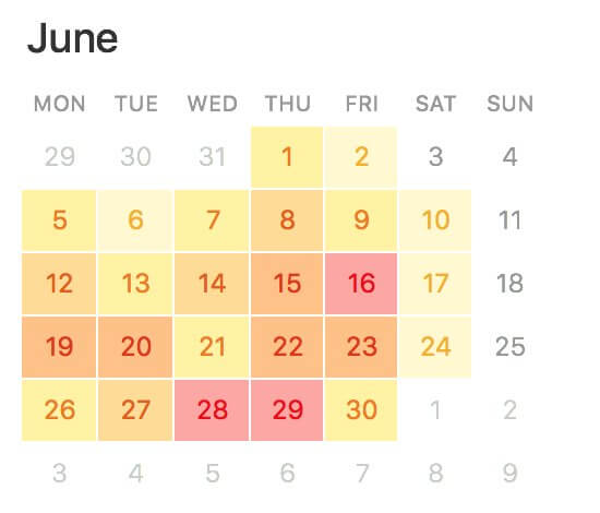 Fantastical calendar view heatmap