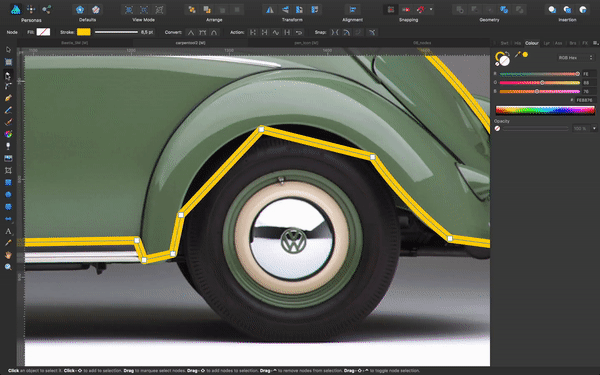 Resculpt and correct segments with the Node tool A.