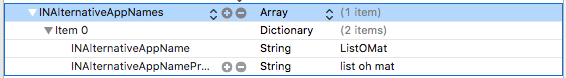 A screenshot from Xcode showing that the app plist can add alternate app names and pronunciations