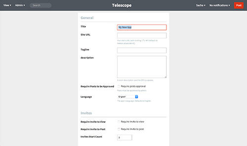 Telescope's settings panel