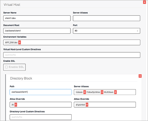 Screenshot of virtual host setup.