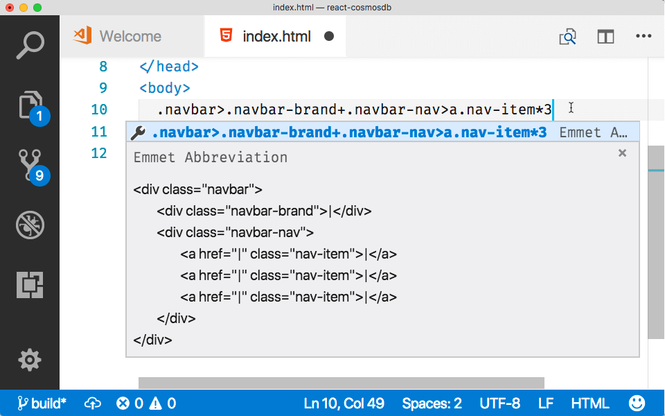 visual studio shortcuts to div