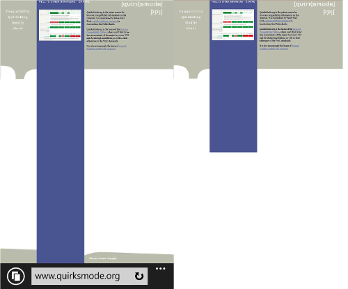 Nokia Lumia (left), IE emulation (right)