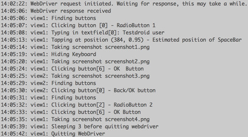 Console output after test script