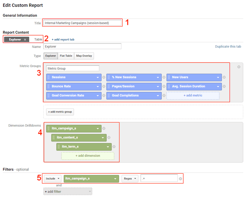 Custom report: internal marketing campaigns (session-based), 1