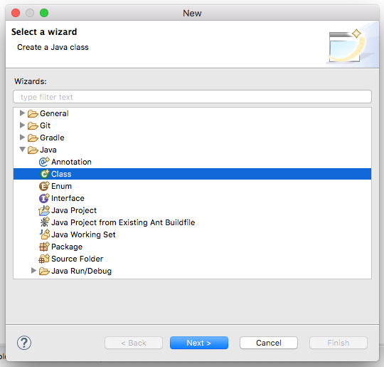 New class wizard in eclipse