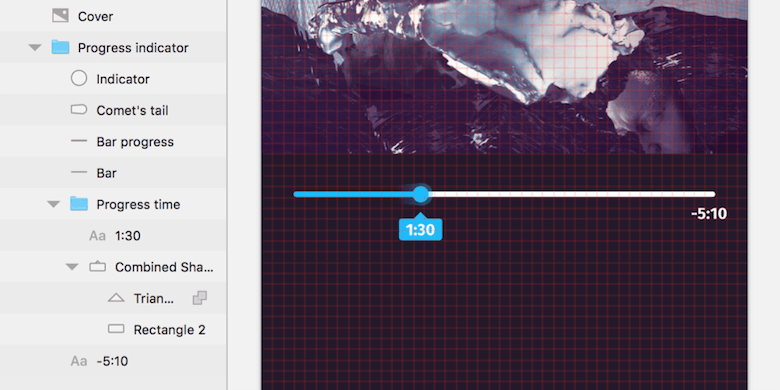 The progress indicator at the final state; see its complete layer hierarchy on the left.