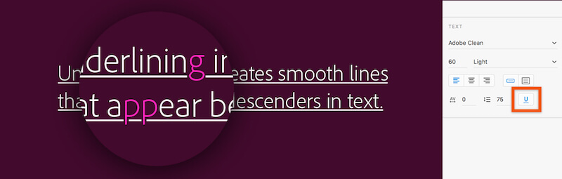 underlined text in Adobe XD