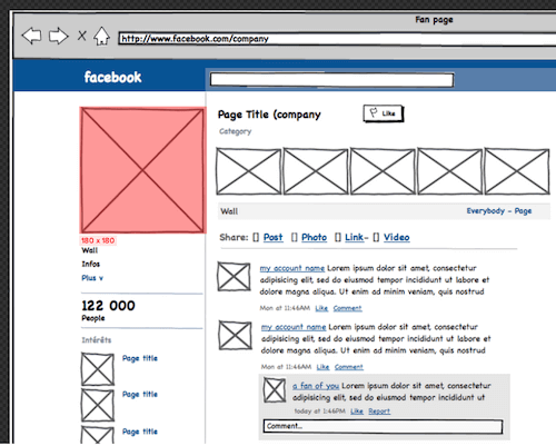 A Balsamiq mock-up of Facebook