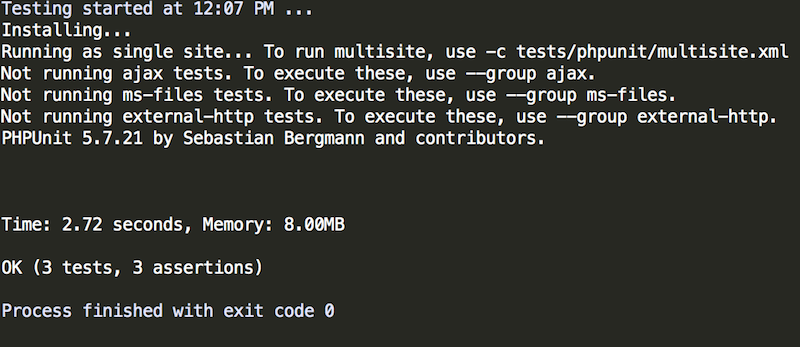 PHPUnit output