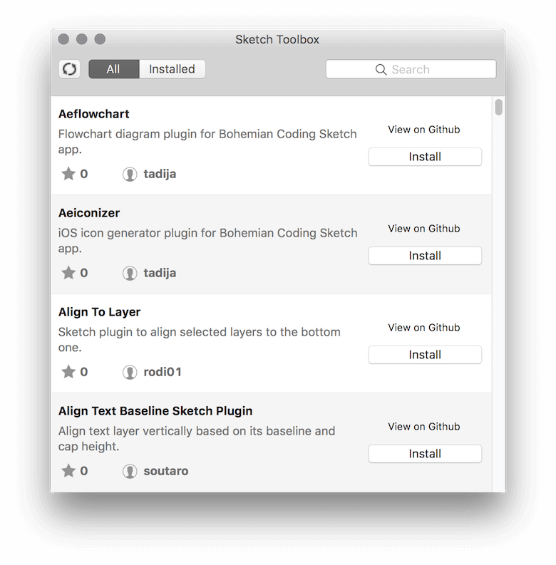Sketch Toolbox’s long list of available plugins.