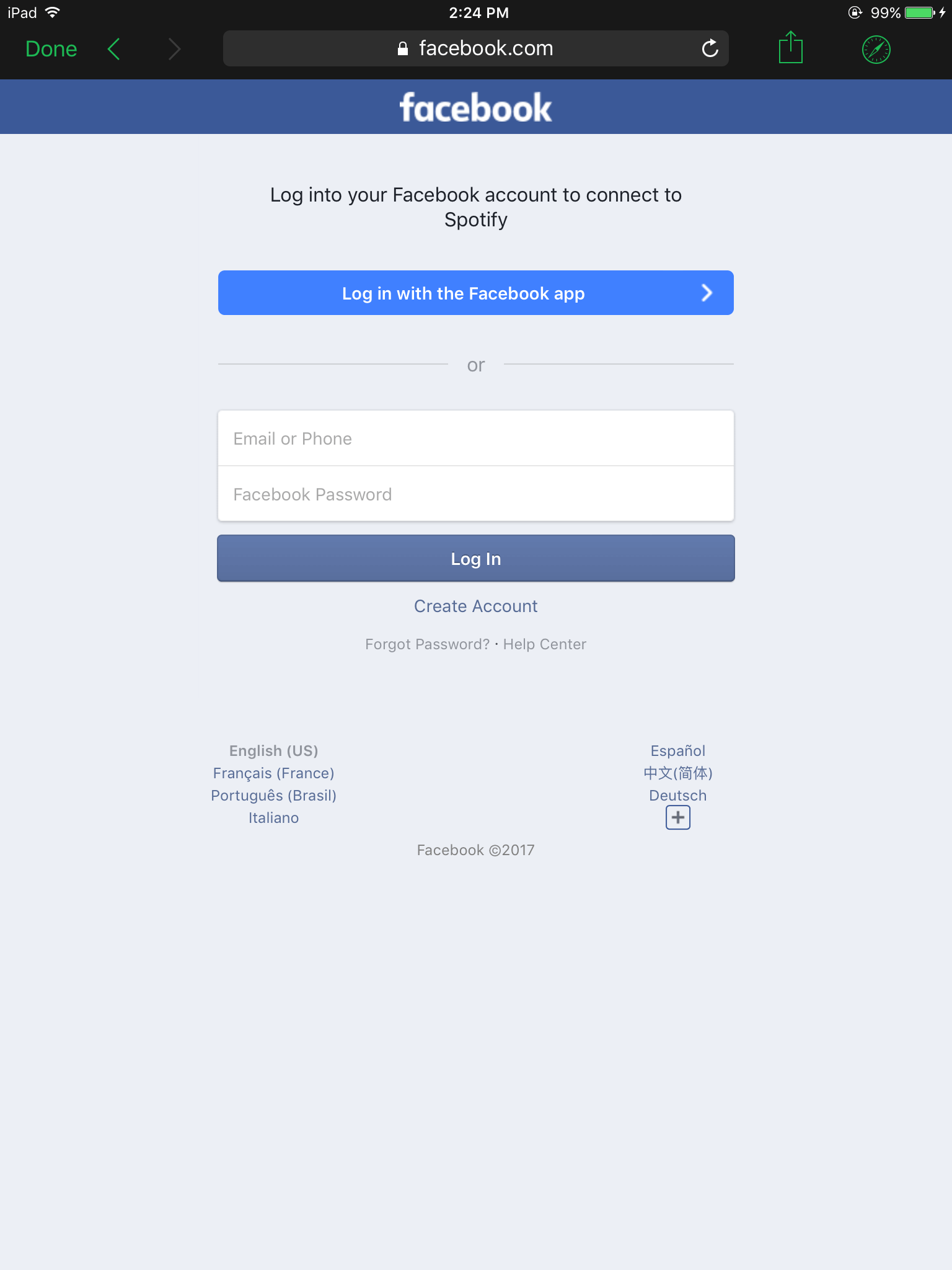 facebook login