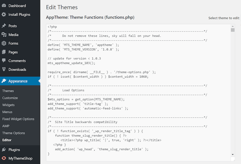 WordPress appearance editor.